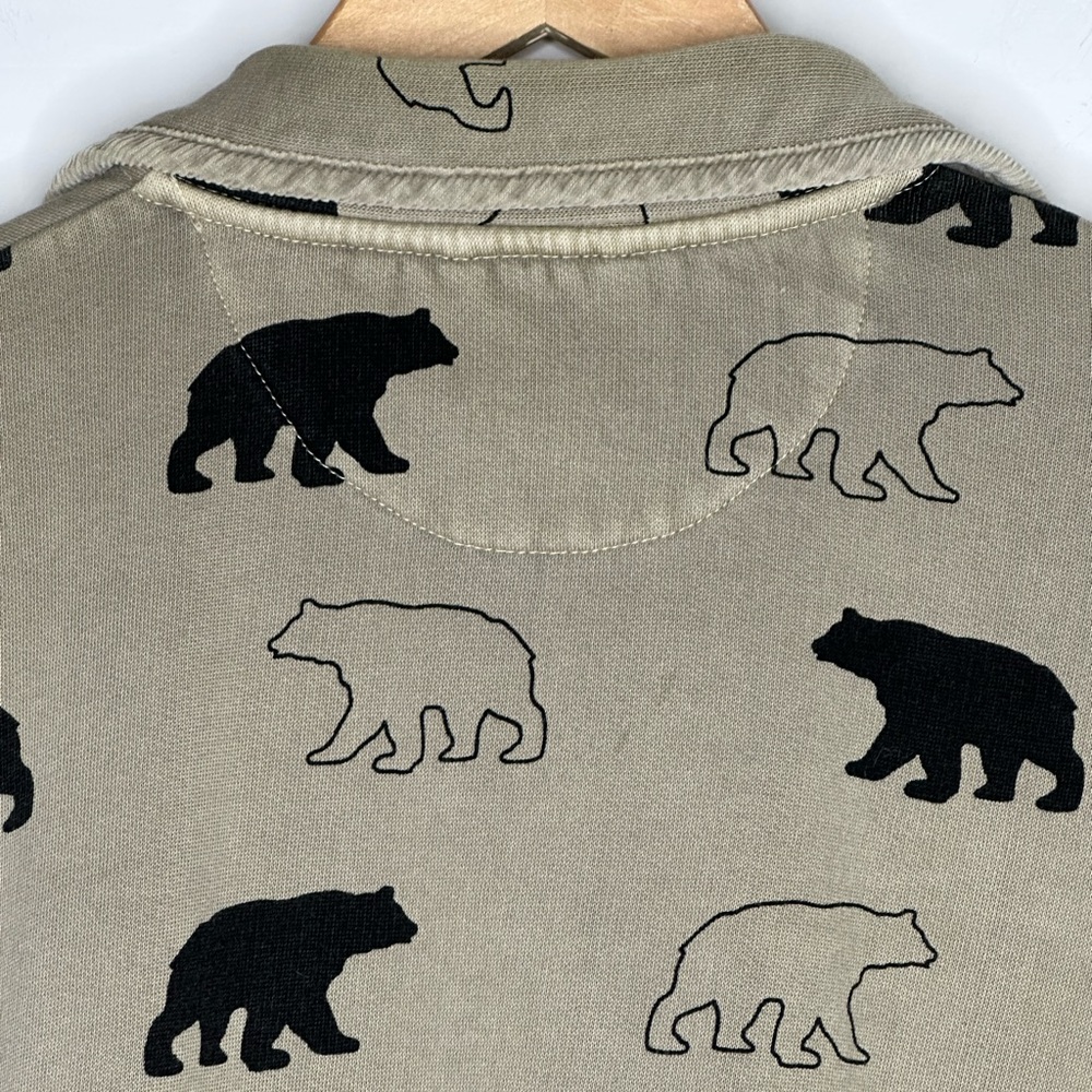 Woolrich Vintage Black Bear Buttoned Cotton Beige Collared Sweatshirt Jacket - Picture 12 of 13
